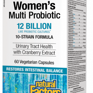 Women’s Multi Probiotic with CranRich® 12 billion active cells Premium Formula/МУЛТИ ПРОБИОТИК ЗА ЖЕНИ 12 млрд.активни пробиотици с добавена Червена боровинка Natural Factors, 60 V капсули
