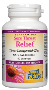 Sore Troat Relief Throat Lozenges with Zinc/ При възпалено гърло Natural Factors, 60 таблетки за смучене с Цинк