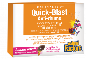Quick-Blast/КУИК-БЛАСТ 85 mg Natural Factors,30 течни софтгел капсули за дъвчене с ехинацея, мед, ментол и евкалипт