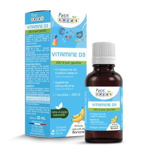 Витамин D3 5 µg/ 200 IU Petit Chene за деца, с вкус на банан Les Trois Chenes, 20 ml капки