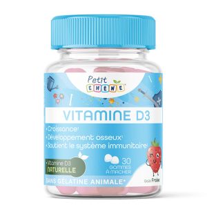Витамин D3 за деца Petit Chene 500 IU/ 12.5 µg, с вкус на ягода Les Trois Chenes, 30 желирани таблетки