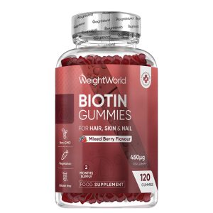 Биотин + витамини WeightWorld, 120 желирани таблетки, с вкус на горски плодове